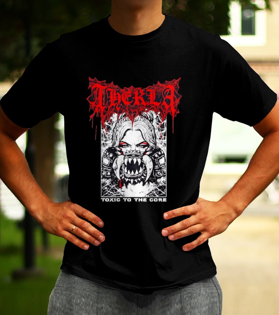 Therkla Toxic To The Core Female Demon Mouth Red Eyes Dripping Blood T-Shirt
