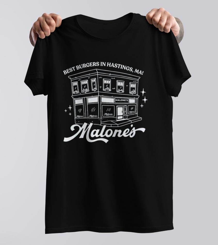 Malone's Bar Best Burgers In Hastings MA Classic Retro Building T-Shirt