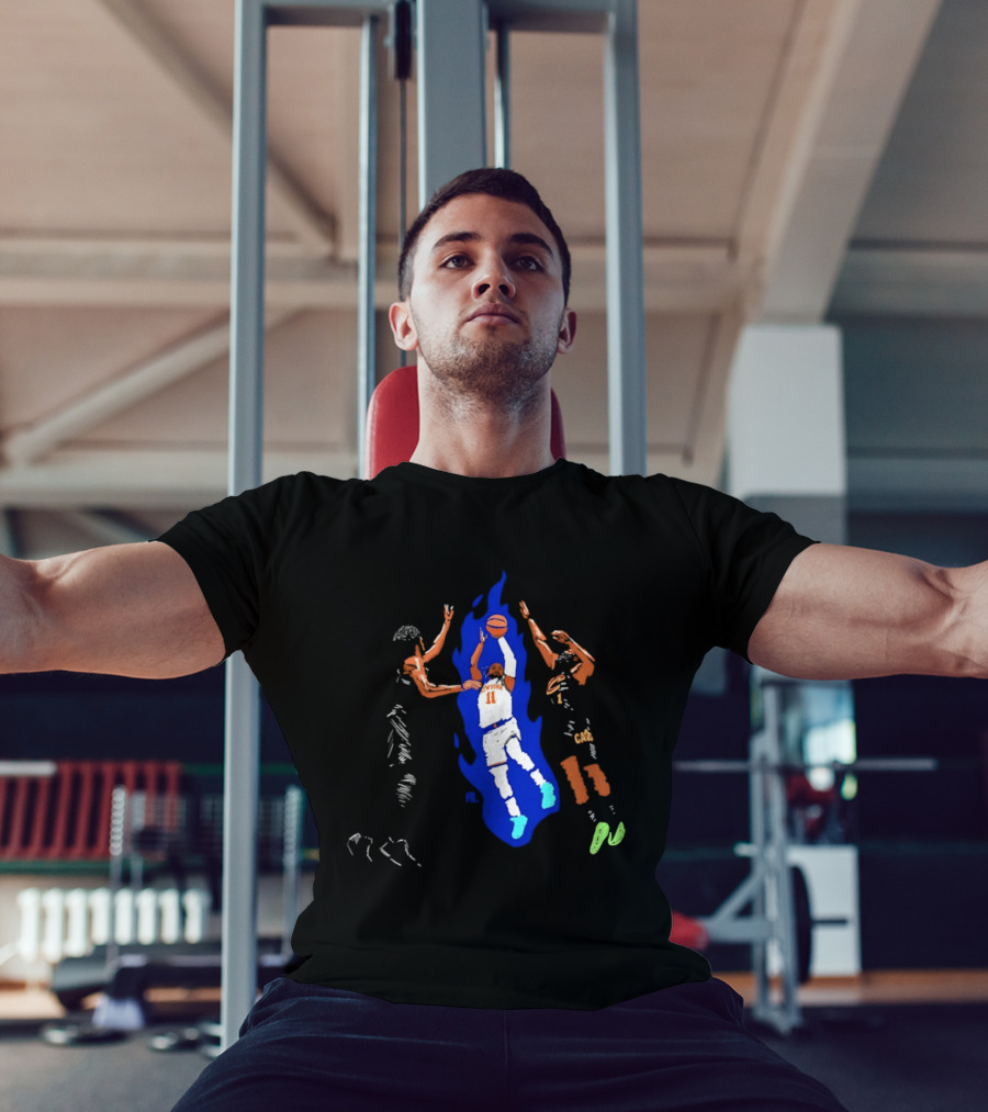 New York 11 Basketball Player Blue Flames Action Scene T-Shirt