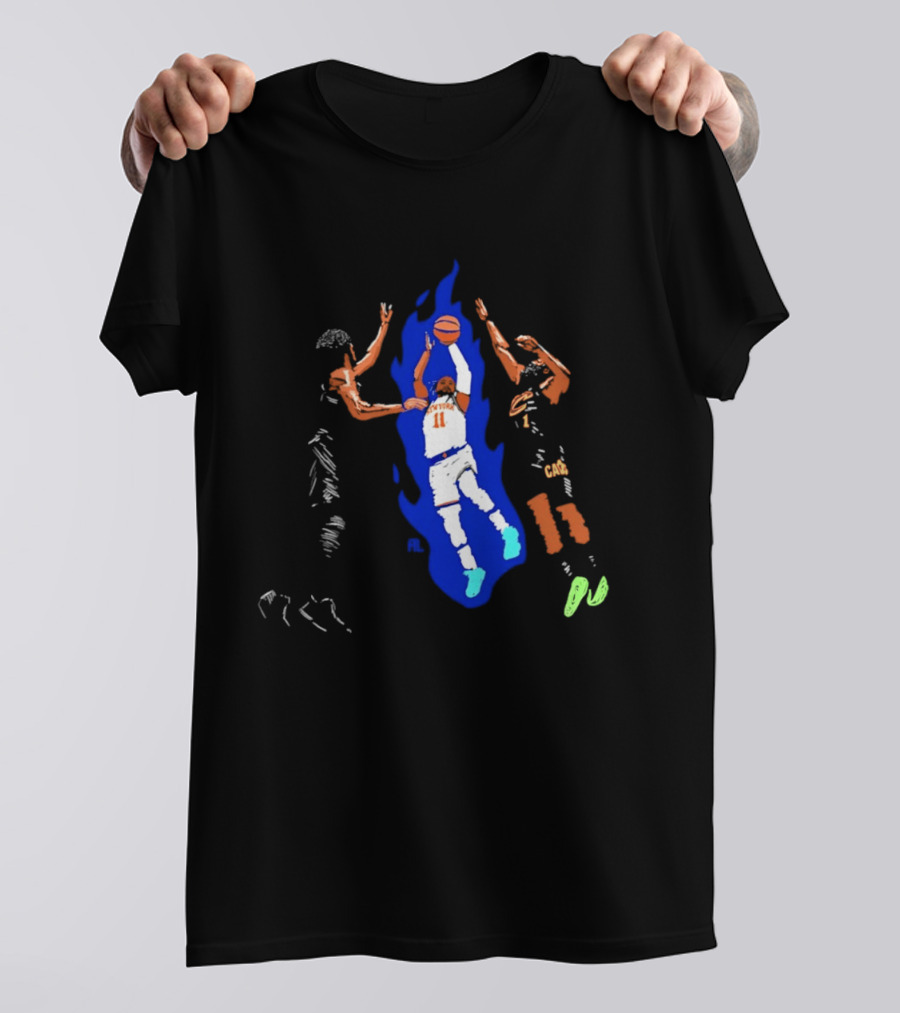 New York 11 Basketball Player Blue Flames Action Scene T-Shirt