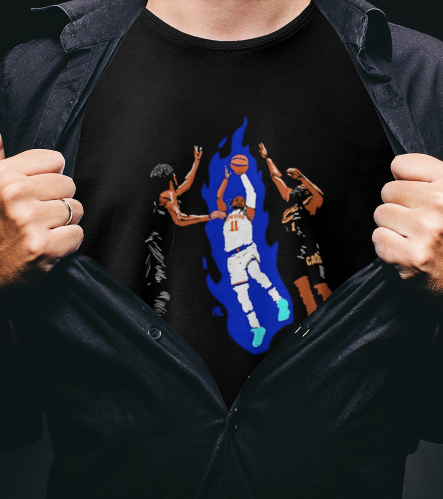 New York 11 Basketball Player Blue Flames Action Scene T-Shirt