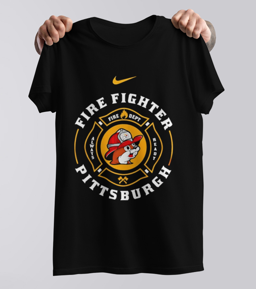 Pittsburgh Firefighter Maltese Cross Buc Ee's Nike Steelers T-Shirt