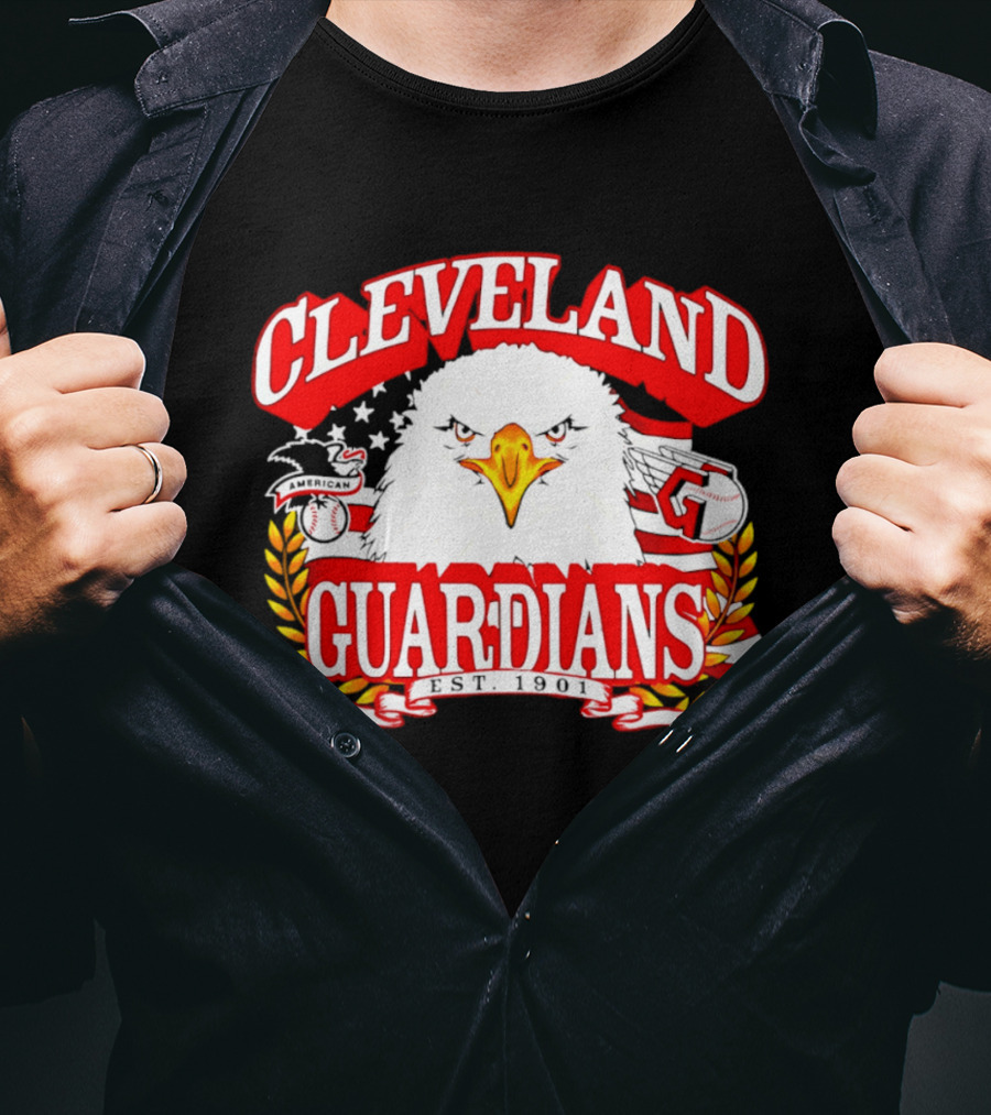 Cleveland Guardians Eagle And Baseball Stars Celebrating America's 250th Anniversary T-Shirt
