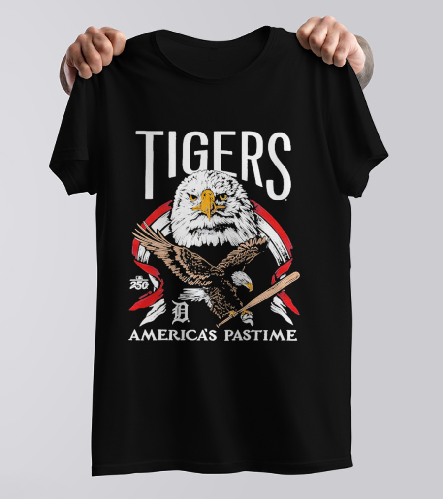 Tigers Eagle America's Pastime Bald Eagle Baseball Bat Iconic 250th Anniversary T-Shirt