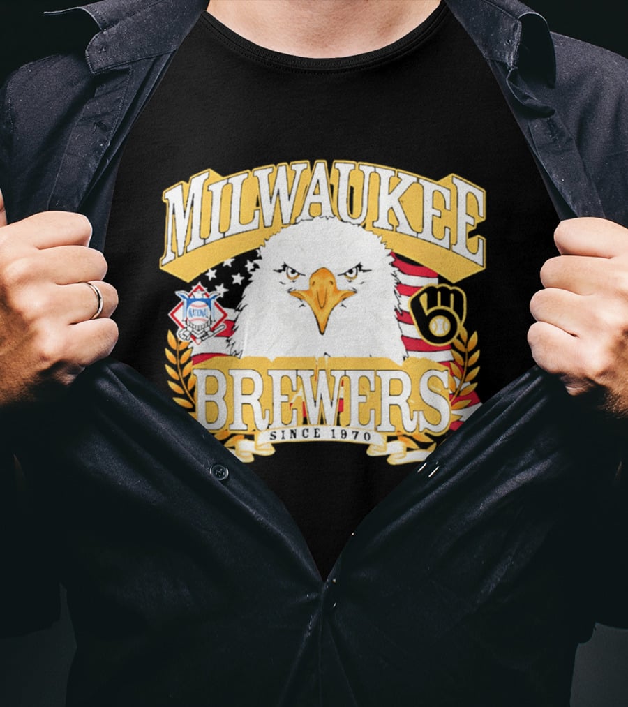 Milwaukee Brewers Eagle American Flag 250th Celebration T-Shirt