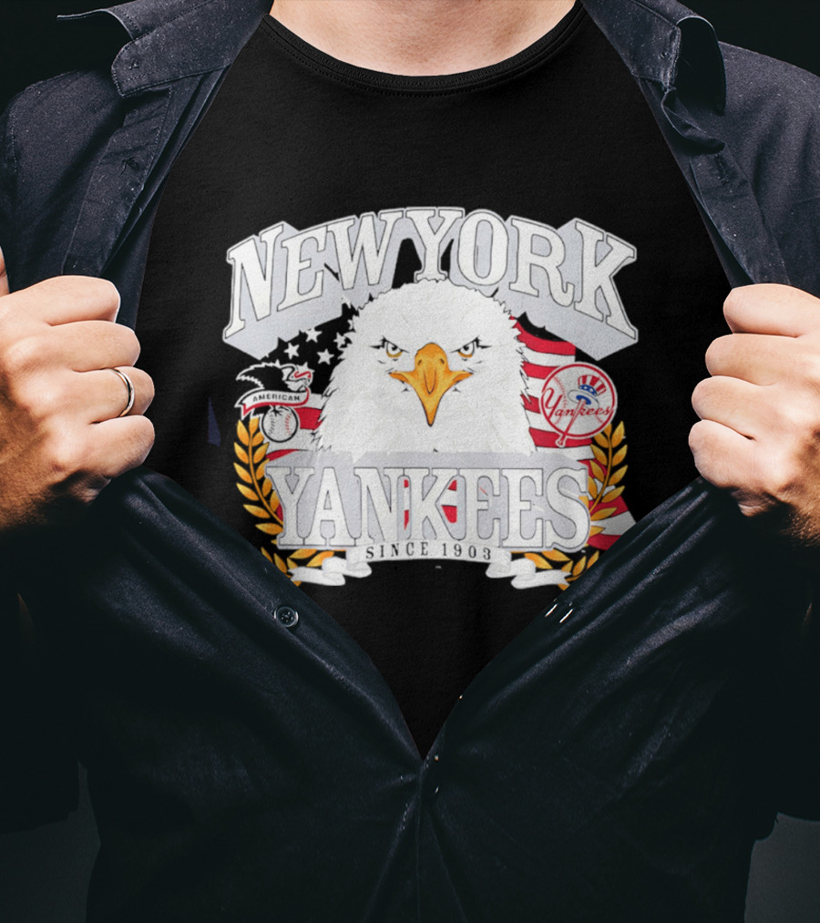 New York Yankees Americana Eagle Celebrating USA Flag With Baseball T-Shirt