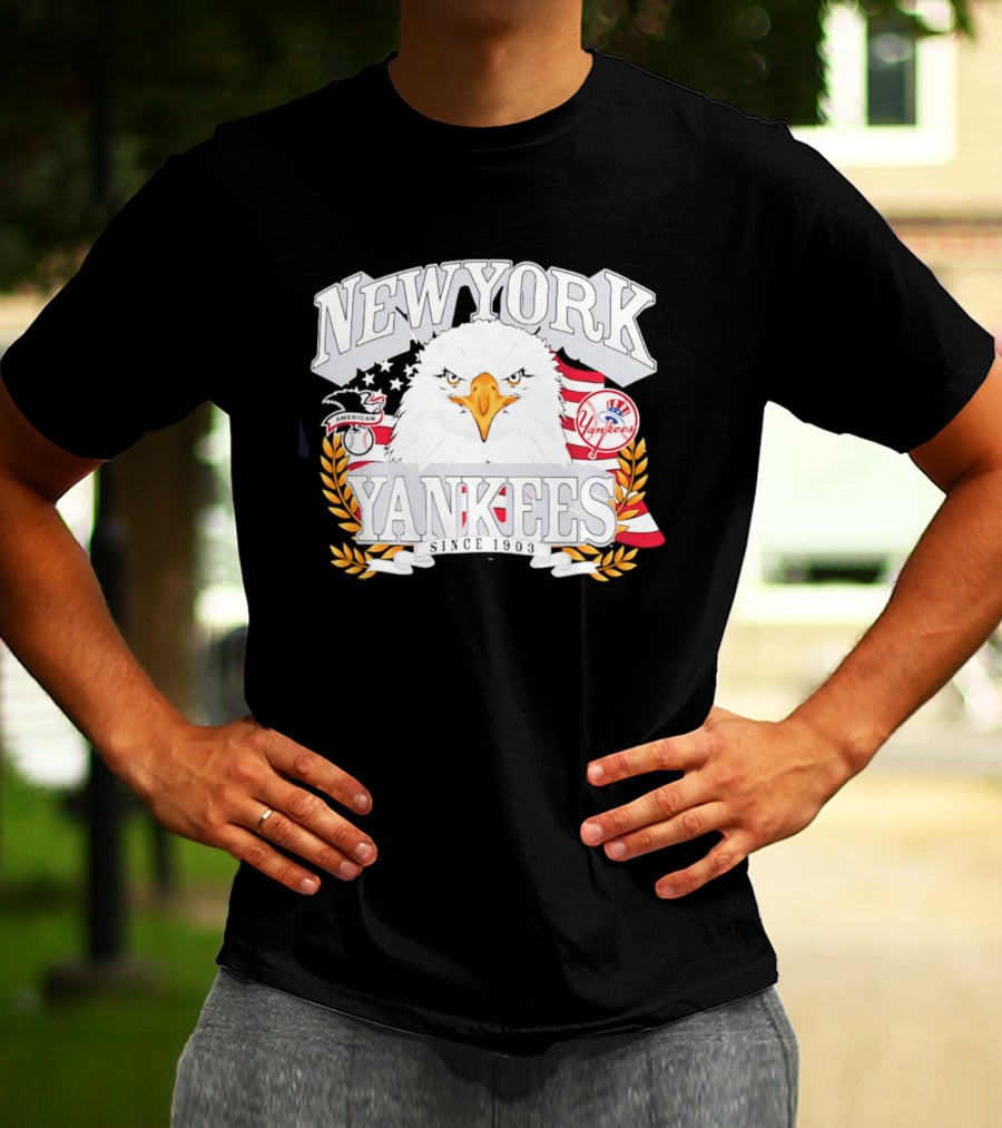 New York Yankees Americana Eagle Celebrating USA Flag With Baseball T-Shirt
