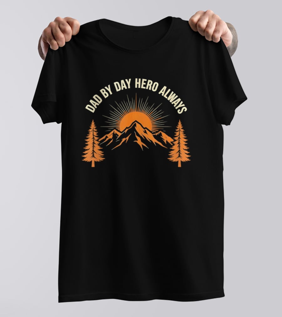 Dad By Day Hero Always Sunset Mountain Pine Trees T-Shirt