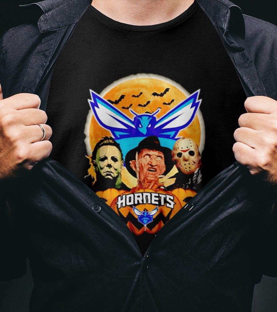 Halloween Horror Characters Freddy Jason Michael Myers Charlotte Hornets T-Shirt