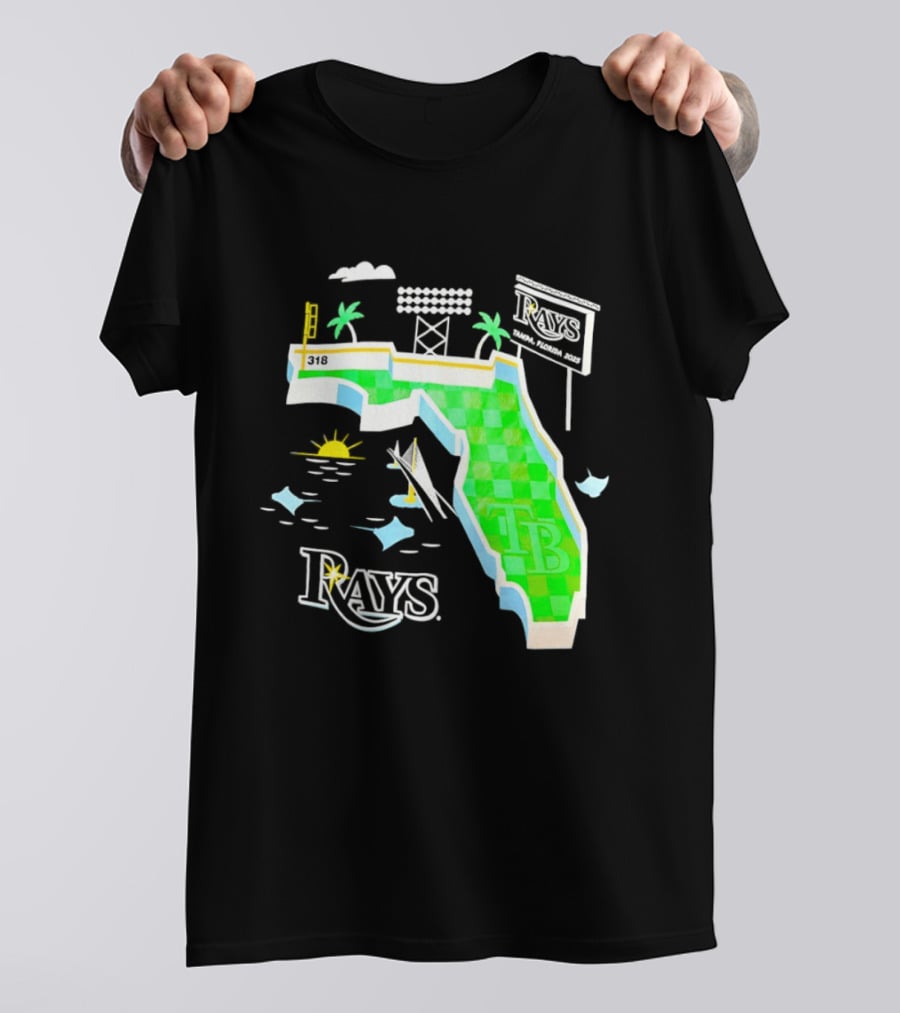 Tampa Bay Rays Florida Map TB Stadium Palms And Sunshine T-Shirt