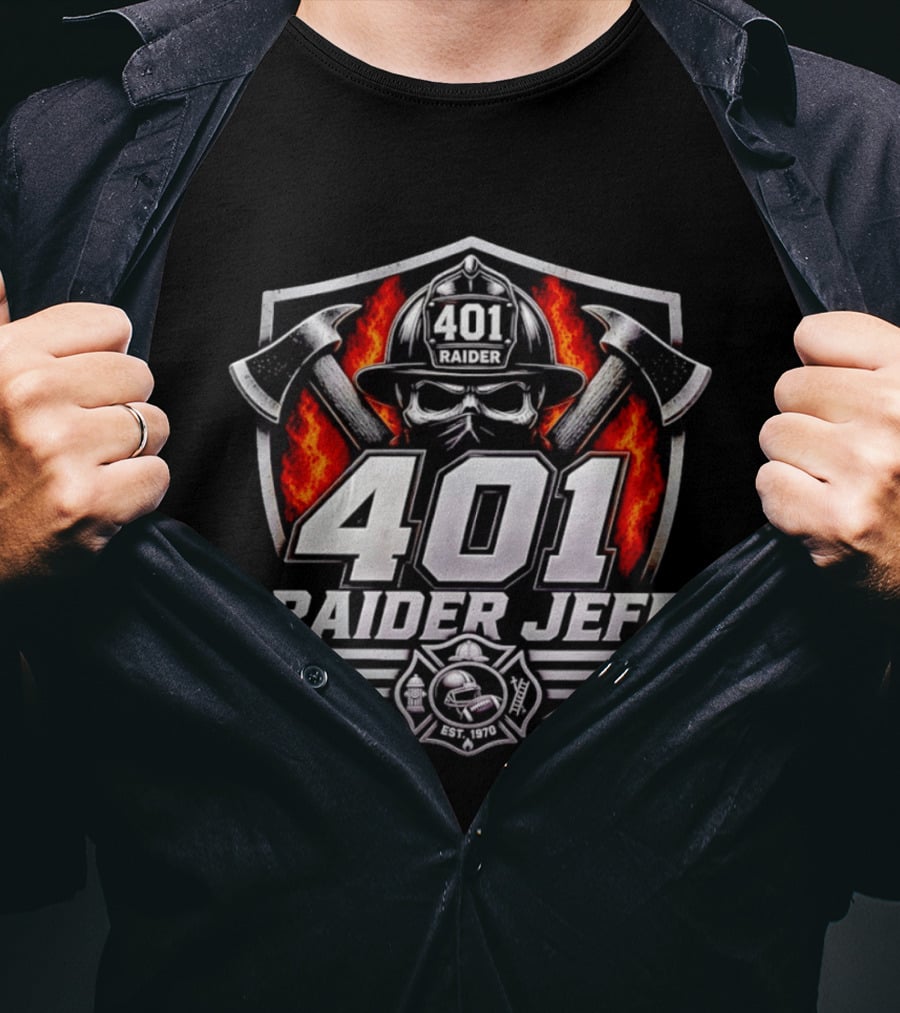 Las Vegas Raiders 401 Raider Jeff Skull Firefighter Helmet Logo Est. 1970 T-Shirt