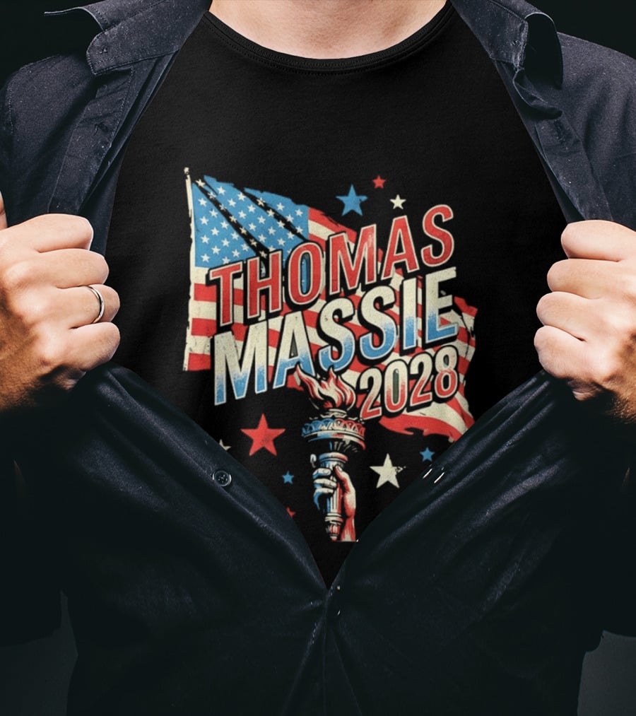 Thomas Massie 2028 American Flag Liberty Torch Stars T-Shirt
