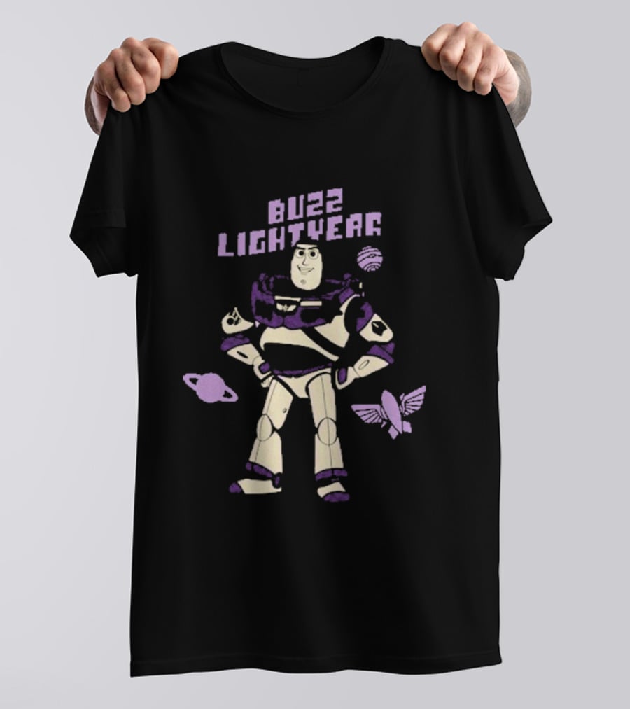 Buzz Lightyear Toy Story 5 Character Illustration With Planets And Rocket Iconography T-Shirt