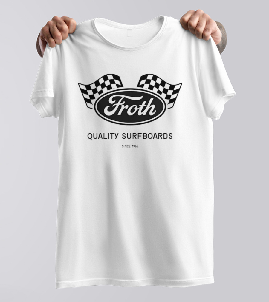 Froth Quality Surfboards Checkered Flag 1966 T-Shirt