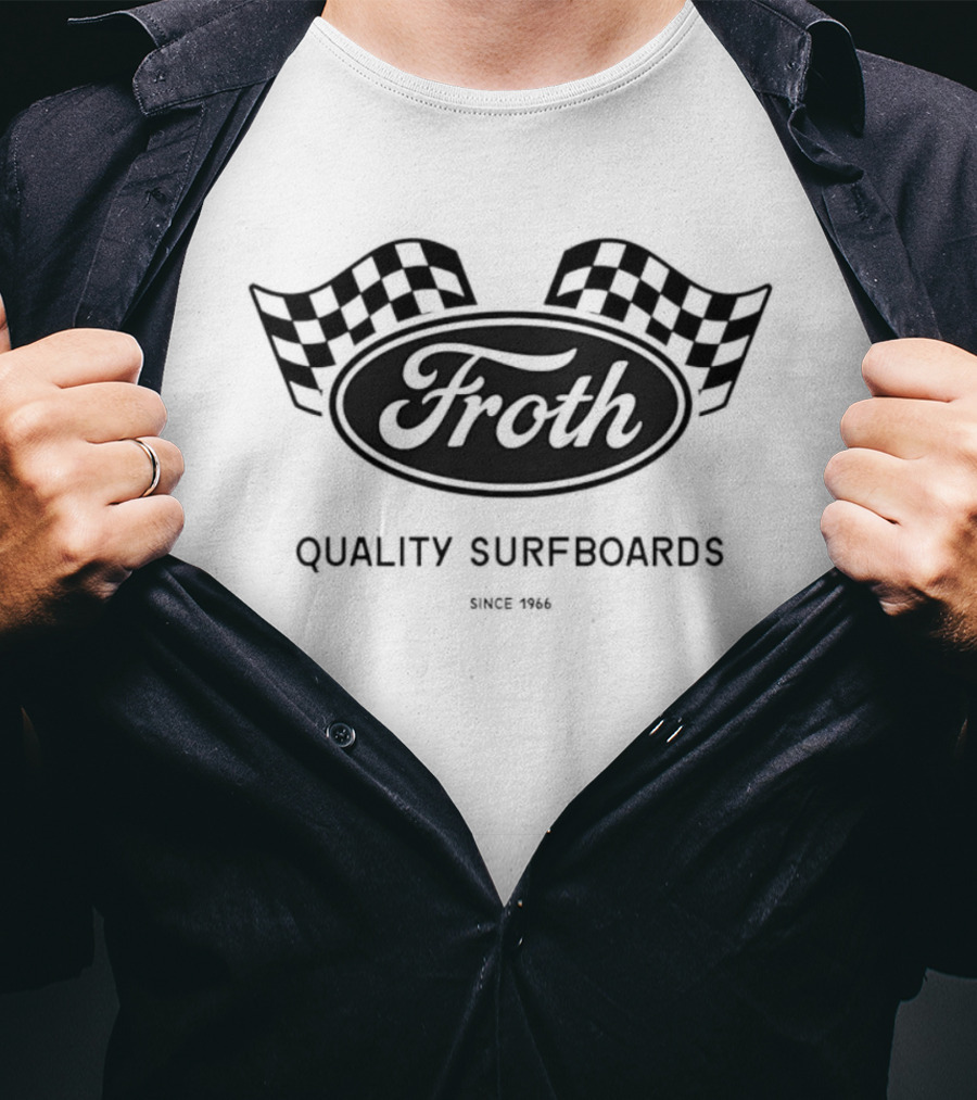 Froth Quality Surfboards Checkered Flag 1966 T-Shirt