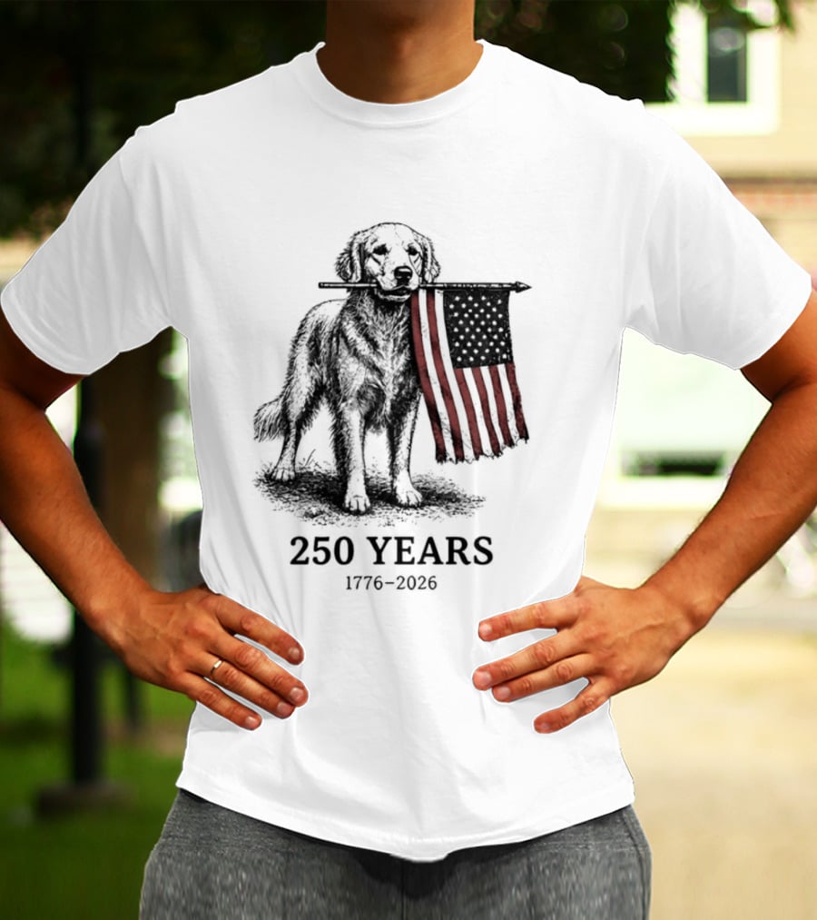 Golden Retriever American Flag 250 Years 1776 2026 T-Shirt