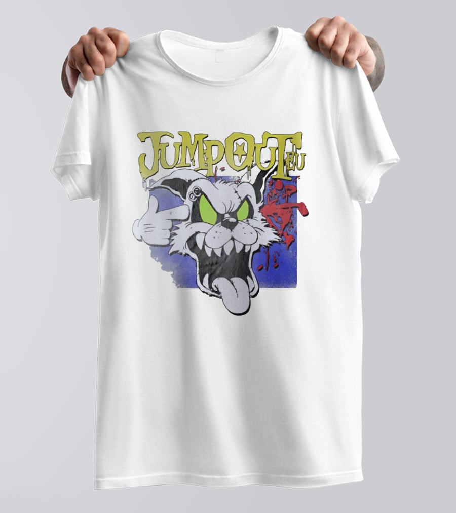 Jumpouteu Pop Culture Cat Creature Teeth Tongue Glove Eyes T-Shirt