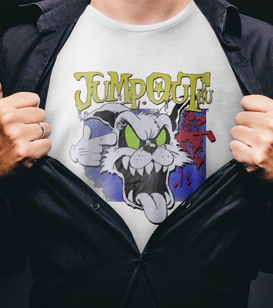Jumpouteu Pop Culture Cat Creature Teeth Tongue Glove Eyes T-Shirt