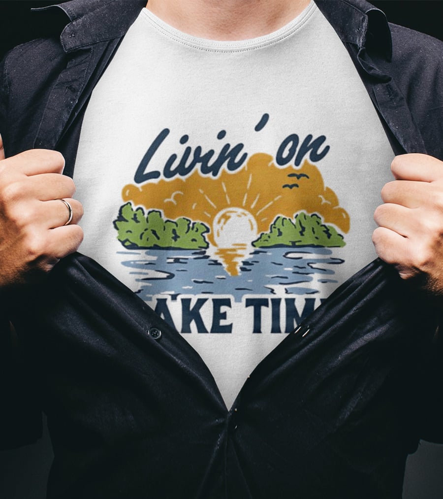 Livin On Lake Time Sunset With Trees And Birds T-Shirt