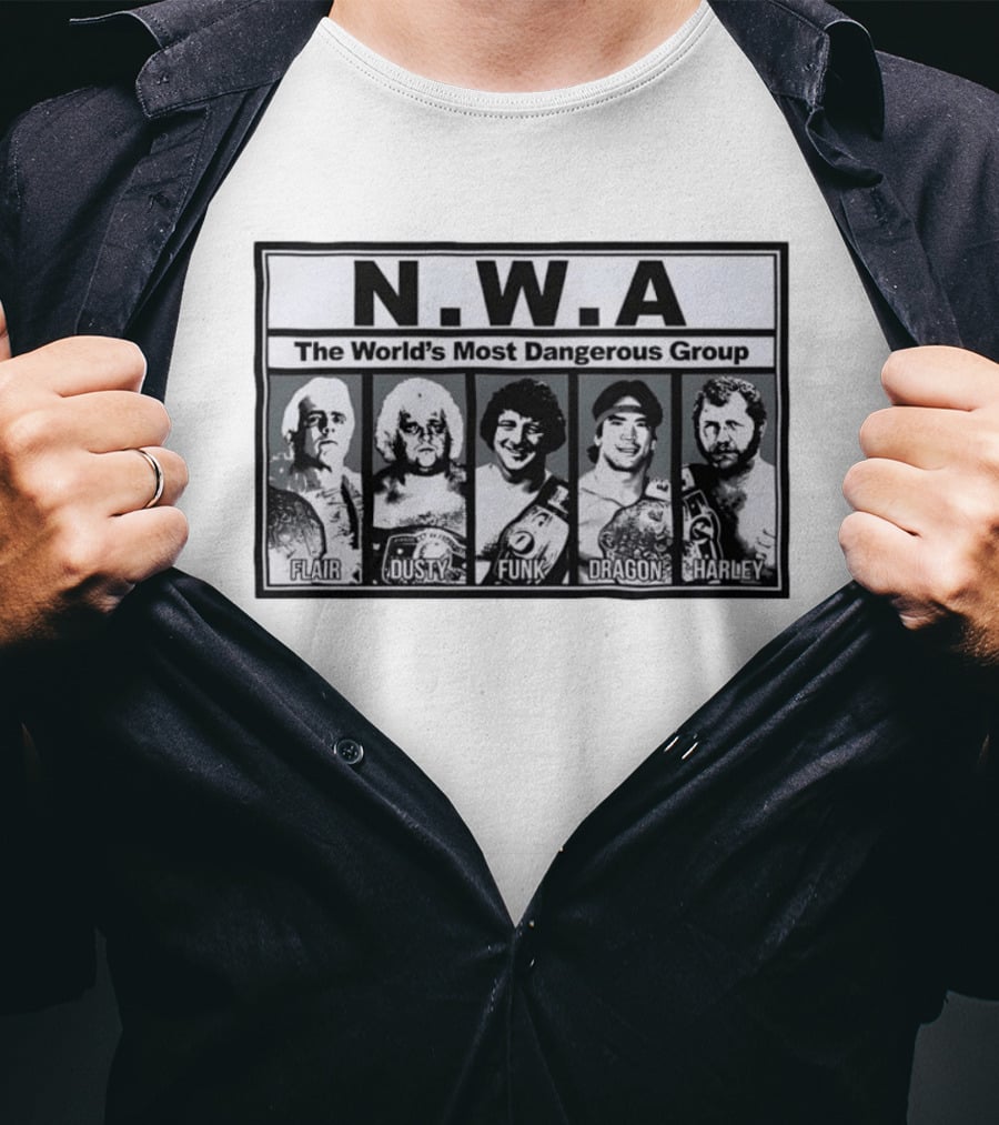 NWA The World's Most Dangerous Group Flair Dusty Funk Dragon Harley T-Shirt
