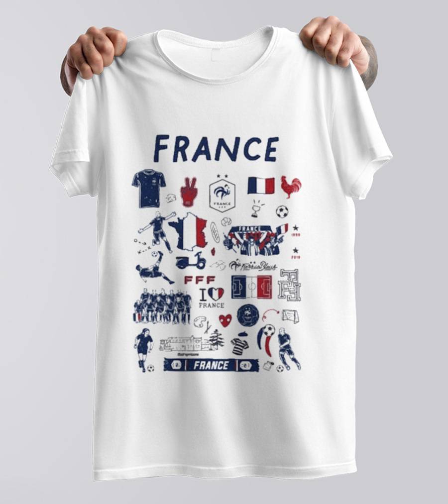 France National Team Vive La Fete Women's Impressions I Heart France Football Rooster Peace V Marque Repere Block Letters FFF T-Shirt