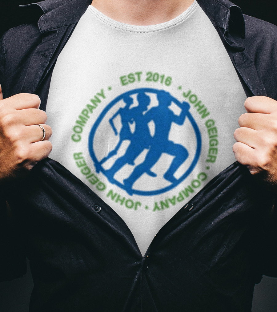 John Geiger Company Est 2016 Blue Running Figures T-Shirt