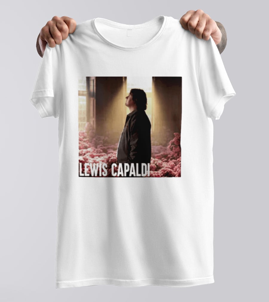 Lewis Capaldi Standing In Floral Scene With Sunlight In Concert Photo T-Shirt