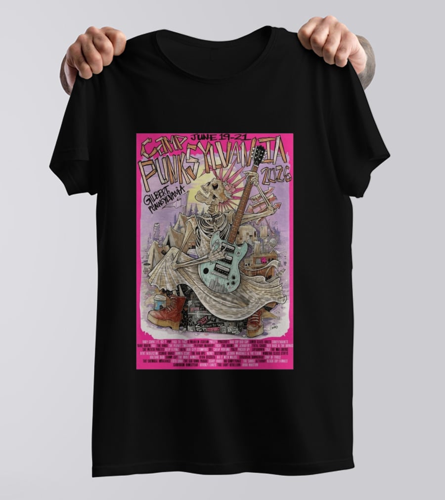 Camp Punksylvania Gilbert Pennsylvania June 19 21 2026 Skeleton Guitar T-Shirt