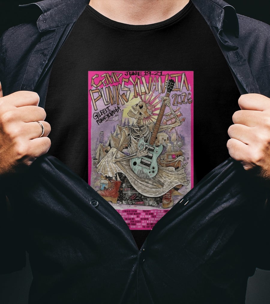 Camp Punksylvania Gilbert Pennsylvania June 19 21 2026 Skeleton Guitar T-Shirt