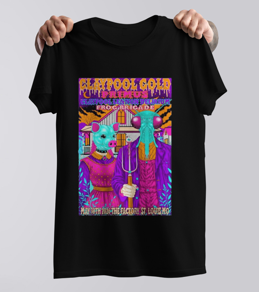 Claypool Gold Primus Lennon Delirium Frog Brigade Concert May 30th 2026 St Louis Mo T-Shirt