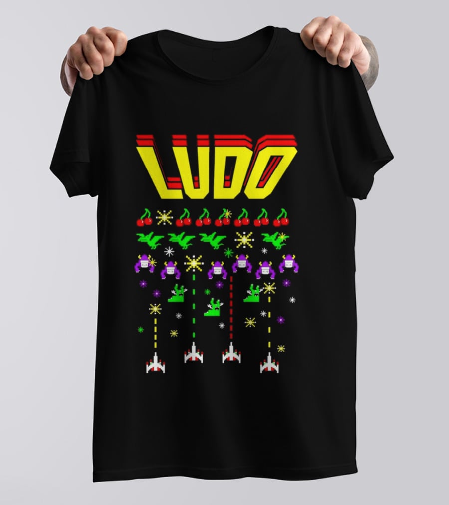 Ludo Arcade Halludoween 2026 Retro Gaming Cherries Spaceships T-Shirt