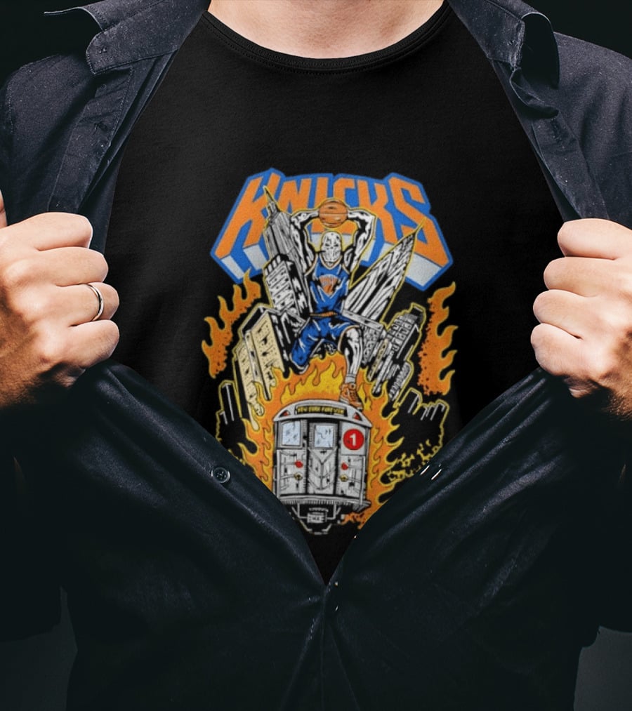 New York Knicks NBA Empire State Building Chrysler Building New York City Subway Basketball T-Shirt