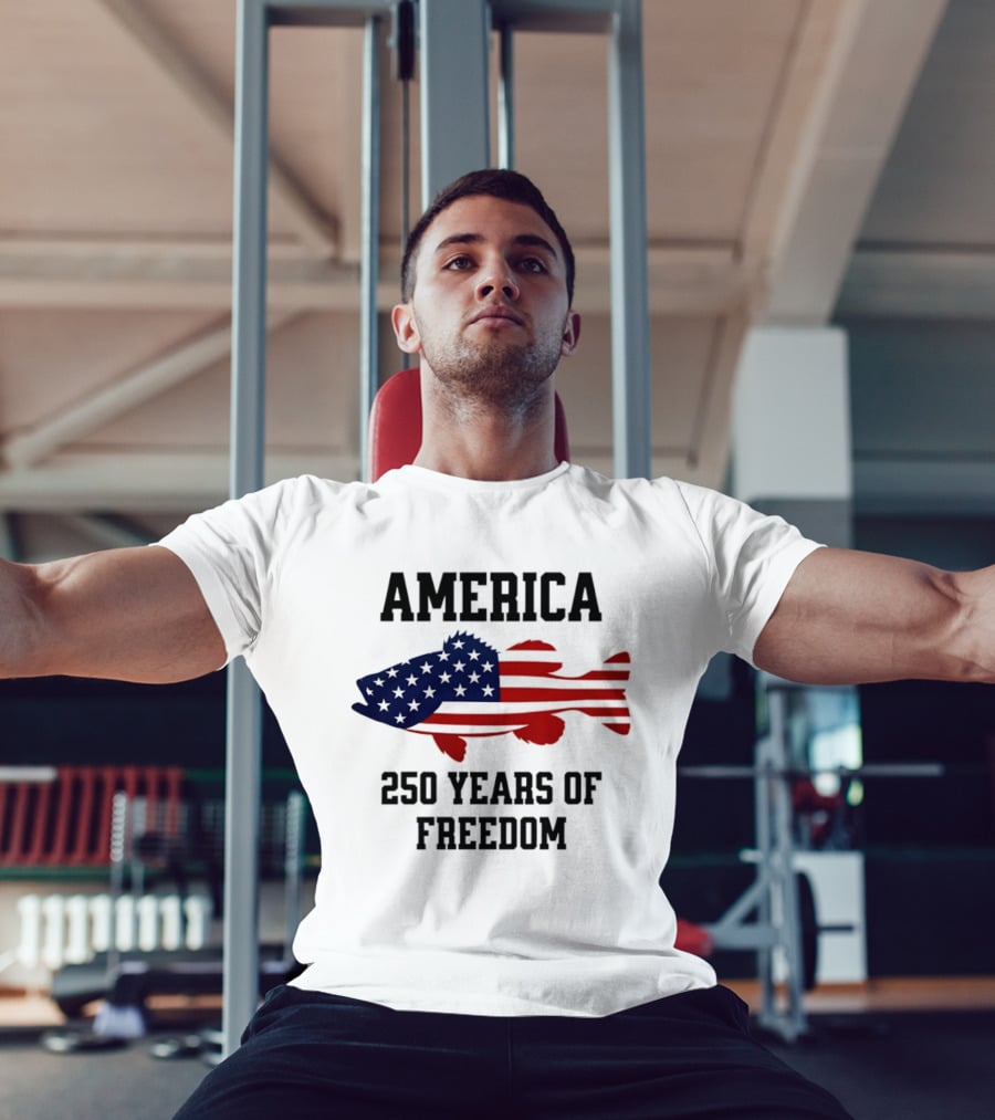 America Flag Bass Fishing 250 Years Of Freedom Celebration T-Shirt