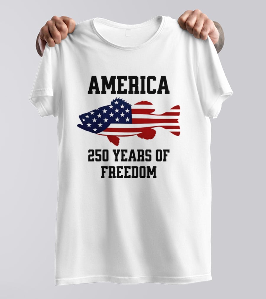 America Flag Bass Fishing 250 Years Of Freedom Celebration T-Shirt
