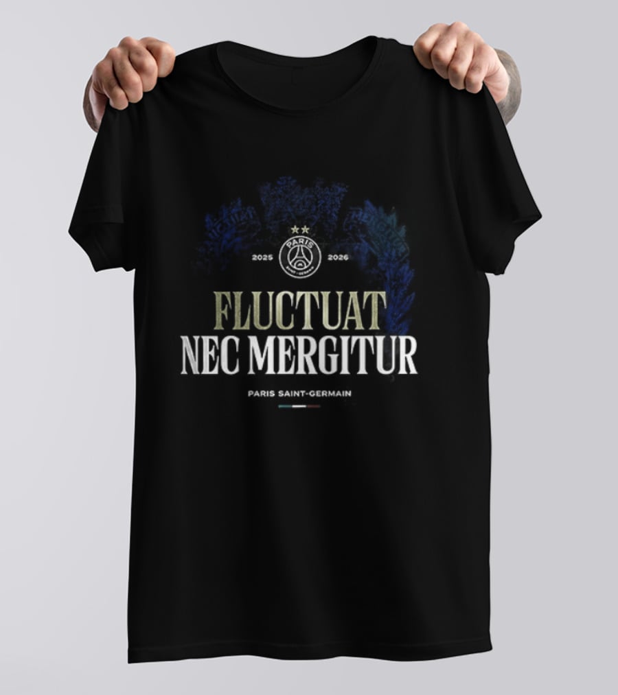 Paris Saint Germain 2025 2026 Fluctuat Nec Mergitur Badge Blue Brushstroke T-Shirt