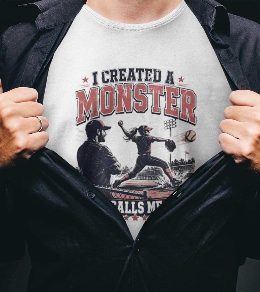 Fastpitch Softball She Calls Me Dad I Created A Monster T-Shirt