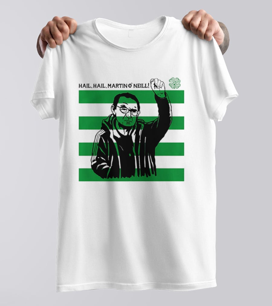 Hail Hail Martin O Neill Iconic Gesture Four Leaf Clover Stripes T-Shirt