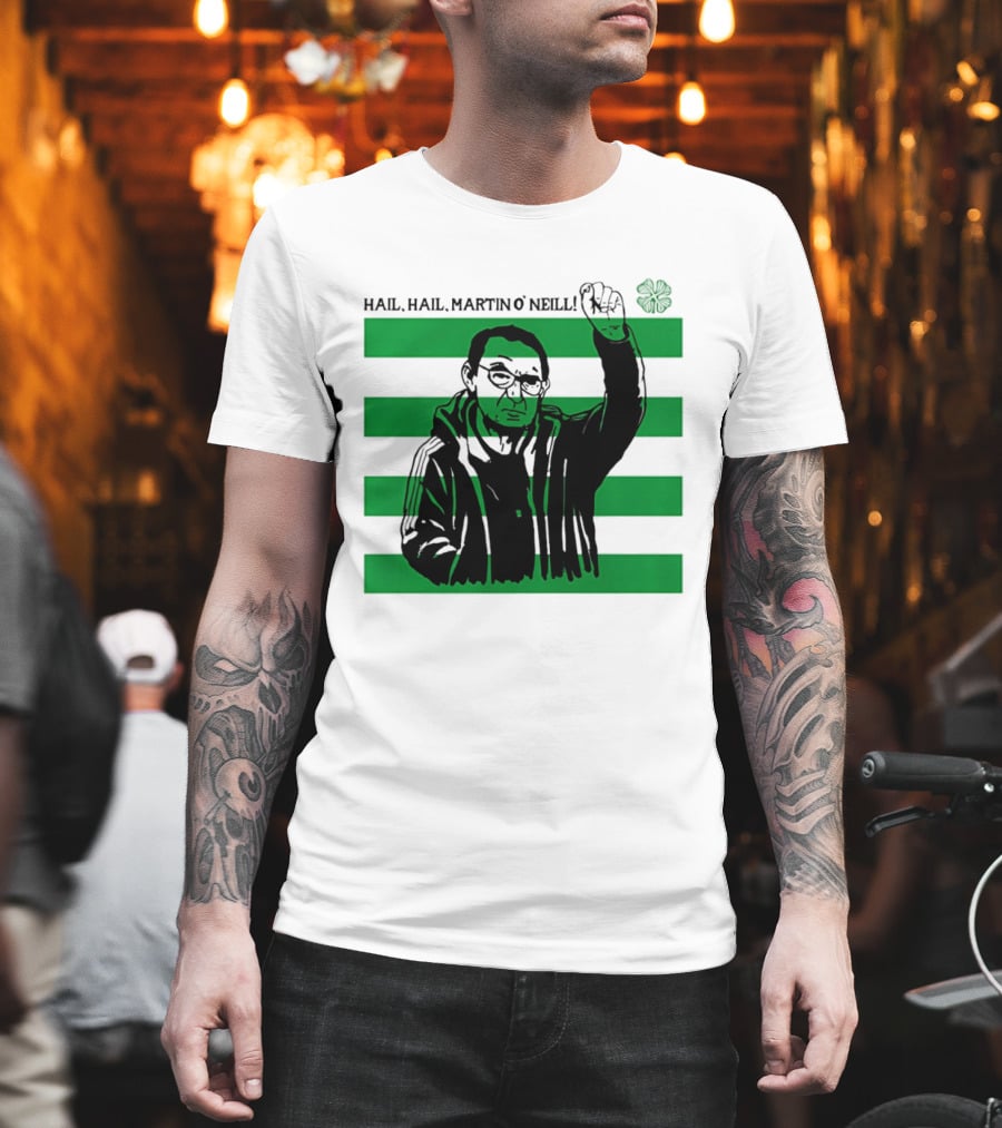 Hail Hail Martin O Neill Iconic Gesture Four Leaf Clover Stripes T-Shirt