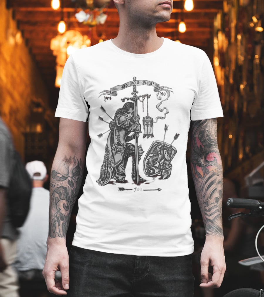 Knight Sword Shield Arrows Lantern Helmet Furia Do You Yield Yes No T-Shirt