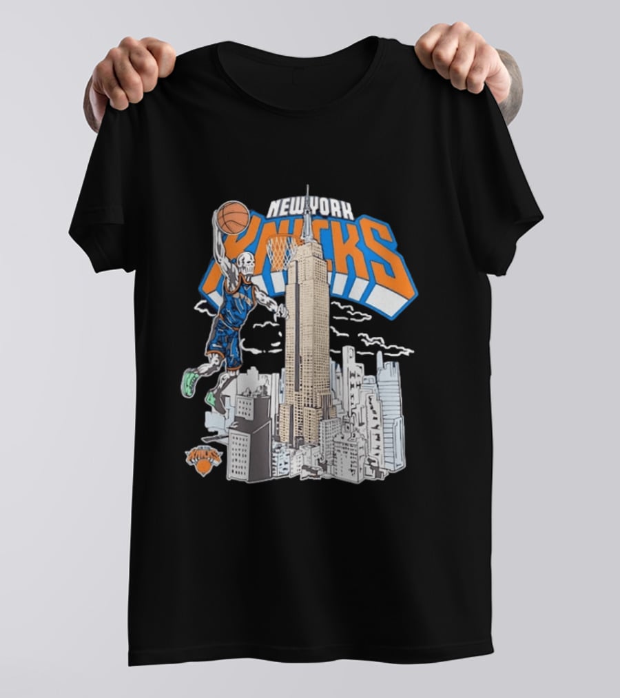 New York Knicks Skeleton Basketball Player Empire State Building Slam Dunk NBA T-Shirt