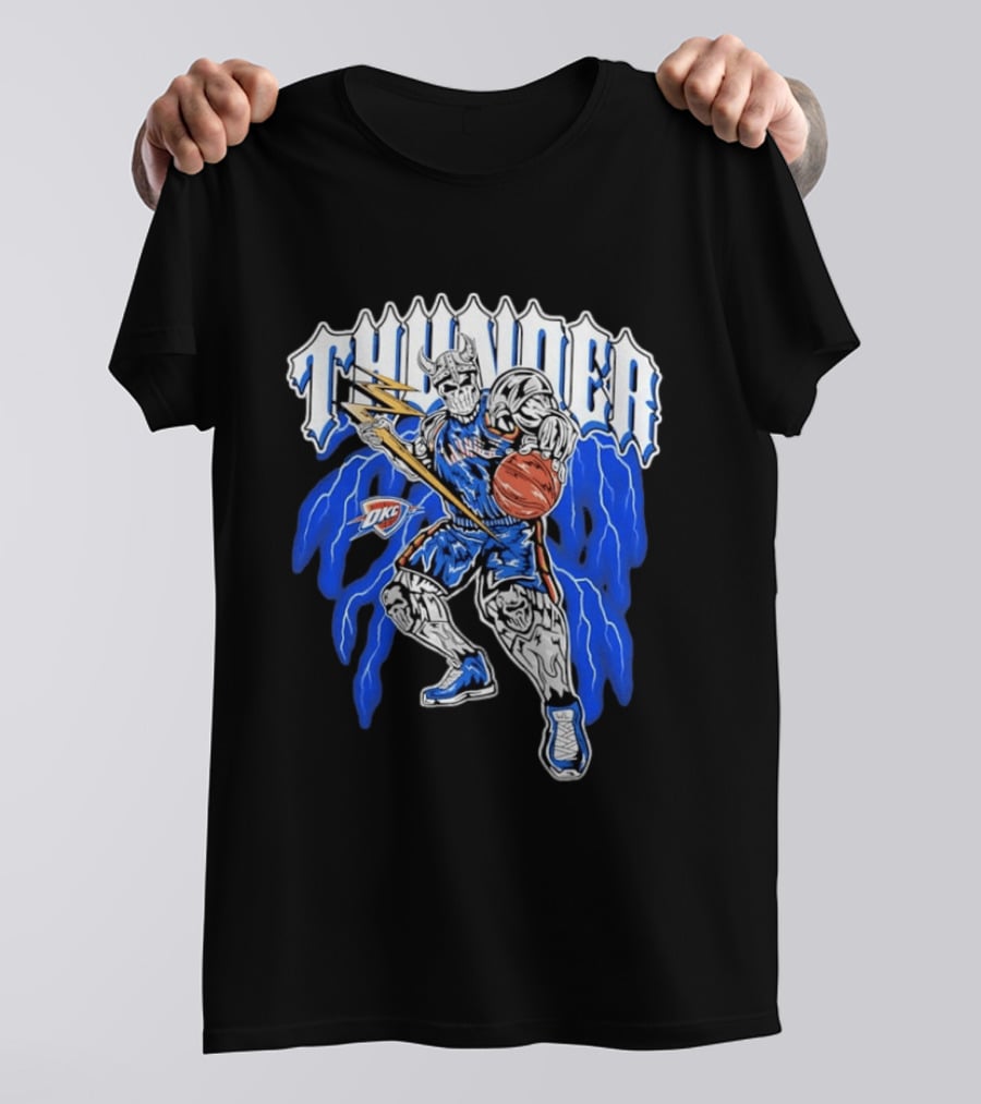 THUNDER Viking Skeleton NBA Basketball Player OKC Oklahoma City T-Shirt