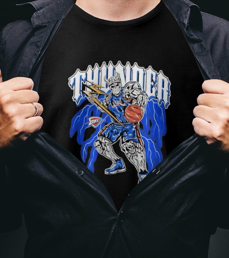 THUNDER Viking Skeleton NBA Basketball Player OKC Oklahoma City T-Shirt
