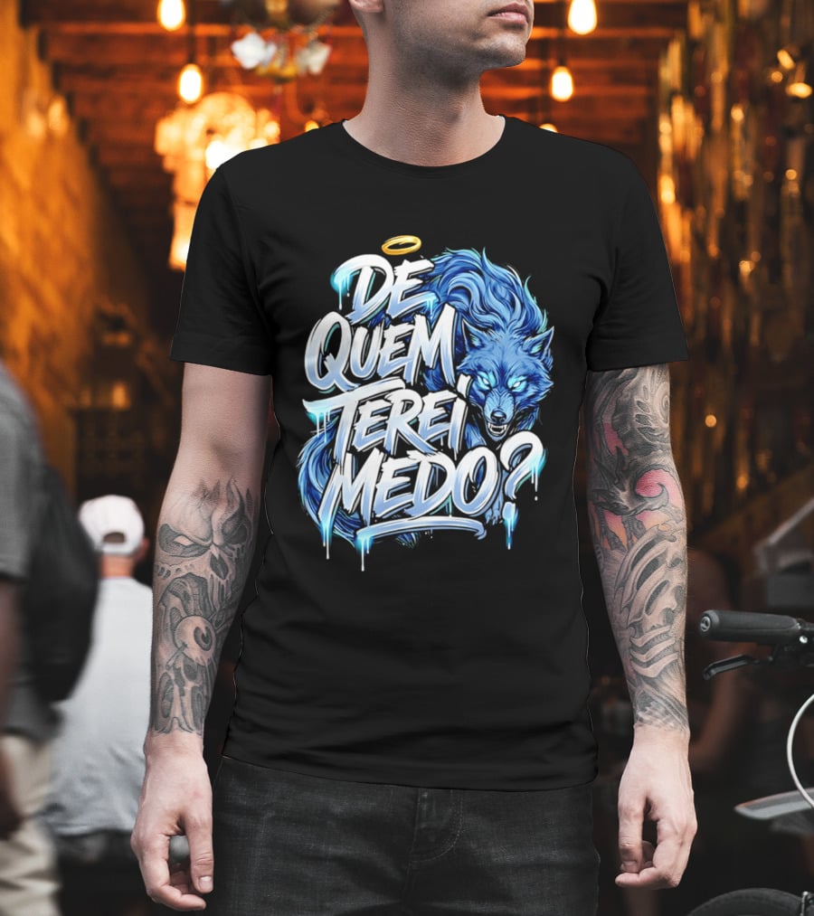 De Quem Terei Medo Blue Wolf Halo Icy Effect T-Shirt