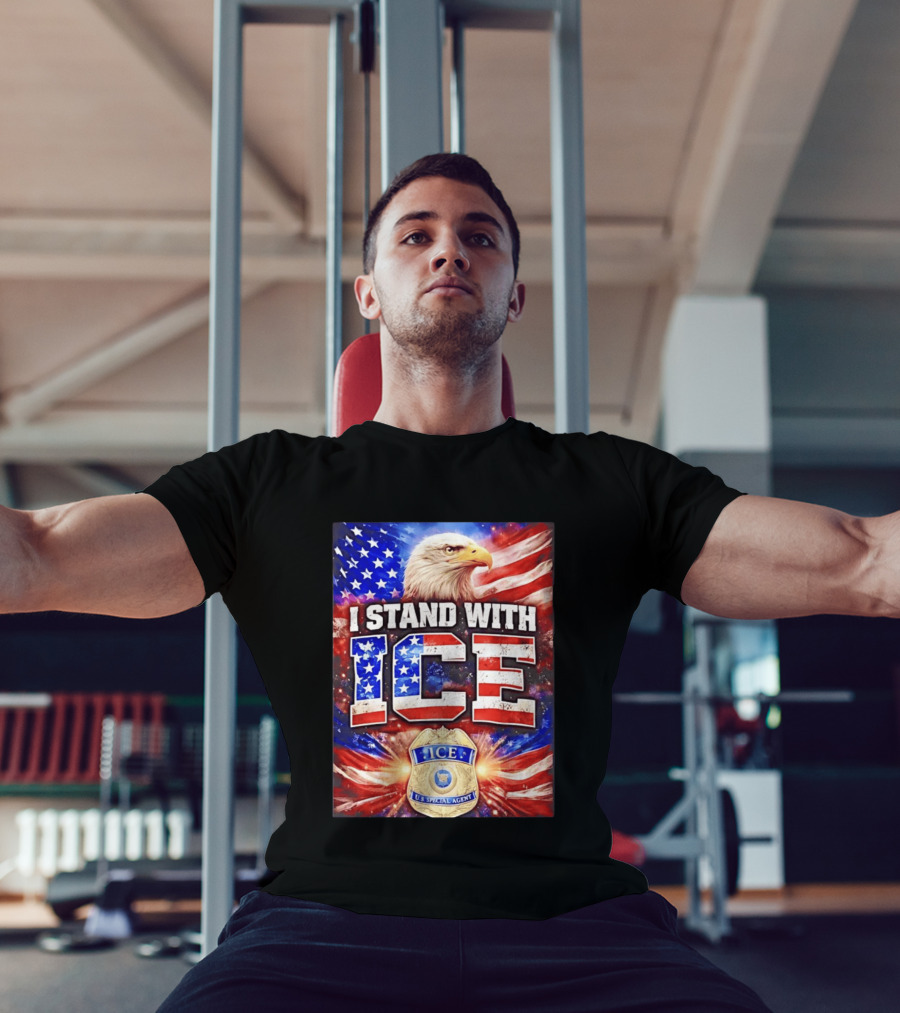 I Stand With ICE American Flag Bald Eagle U.S. Special Agent T-Shirt