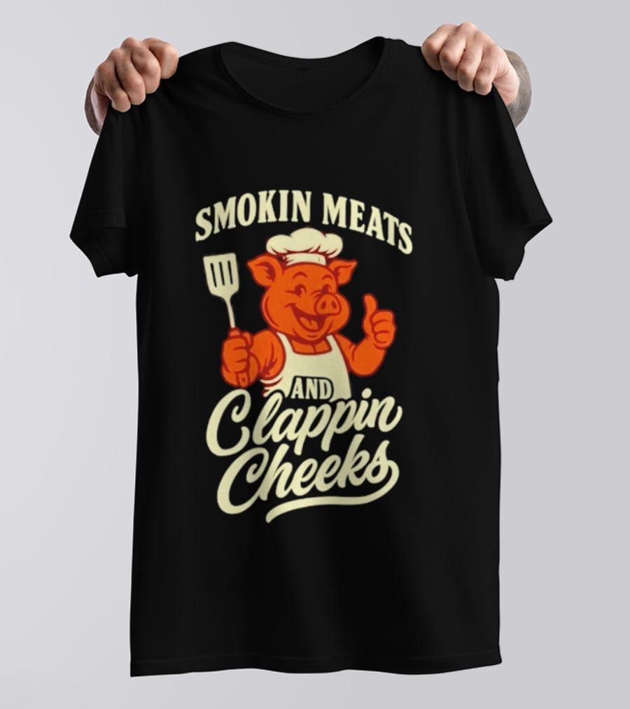 Smokin Meats And Clappin Cheeks Pig Chef Thumbs Up BBQ T-Shirt