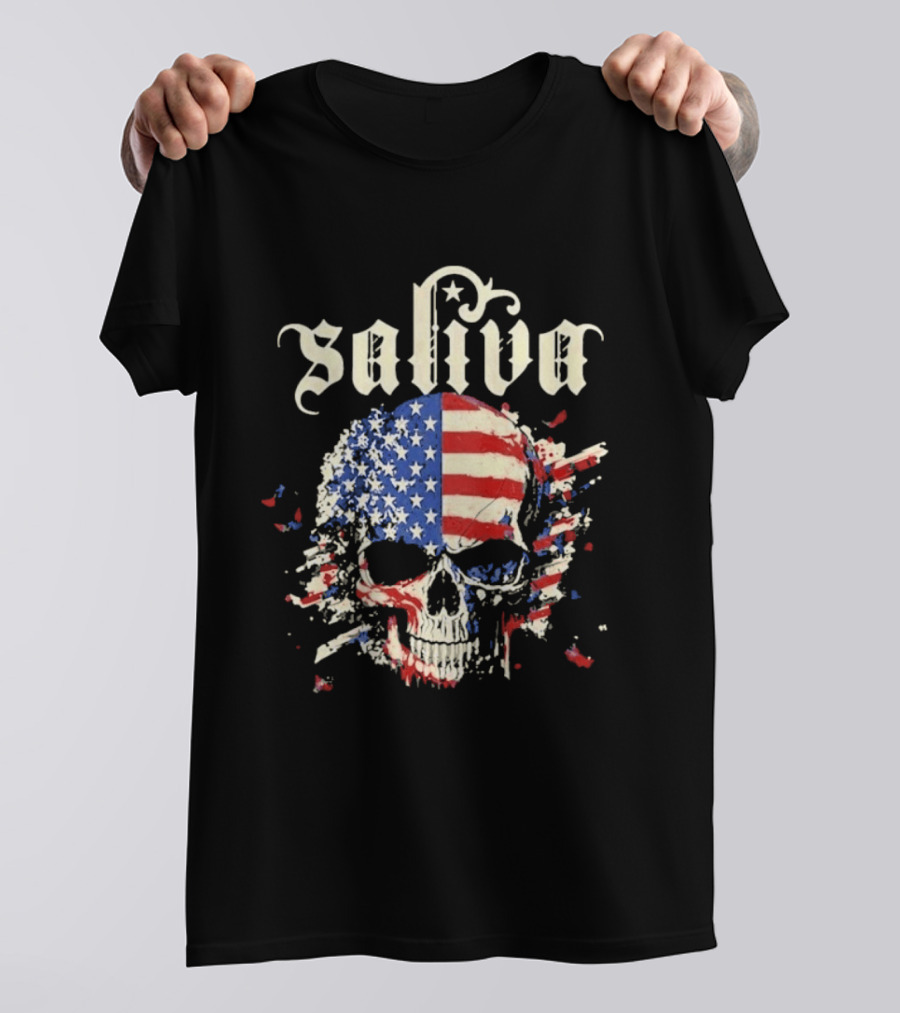 Saliva Click Click Boom Skull American Flag Grunge T-Shirt