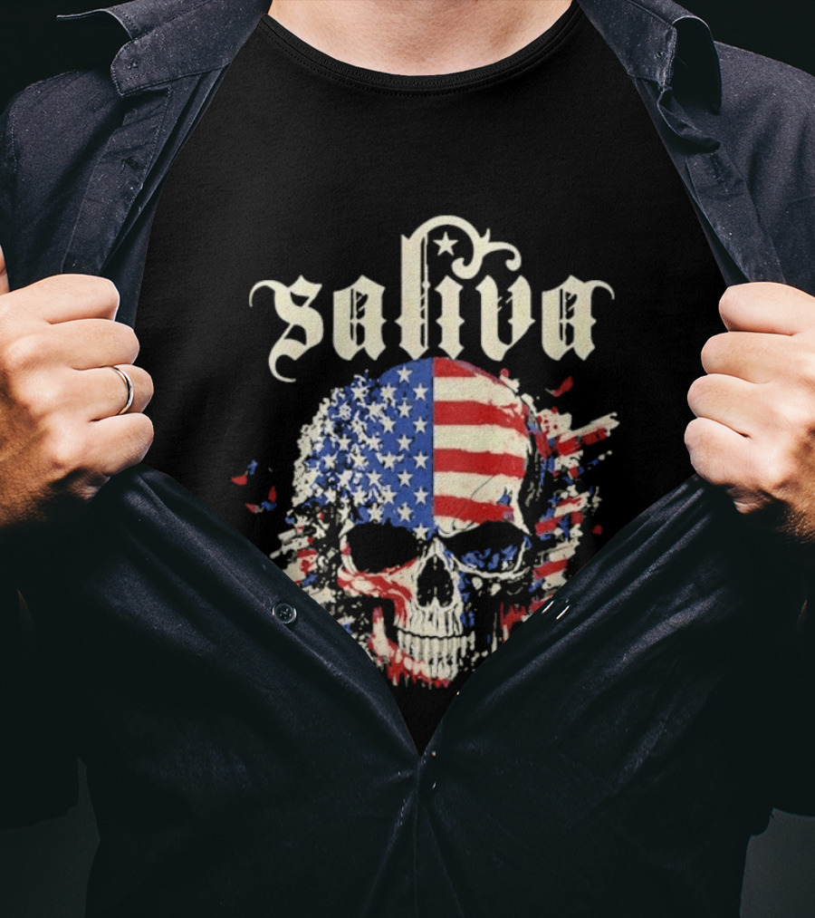 Saliva Click Click Boom Skull American Flag Grunge T-Shirt
