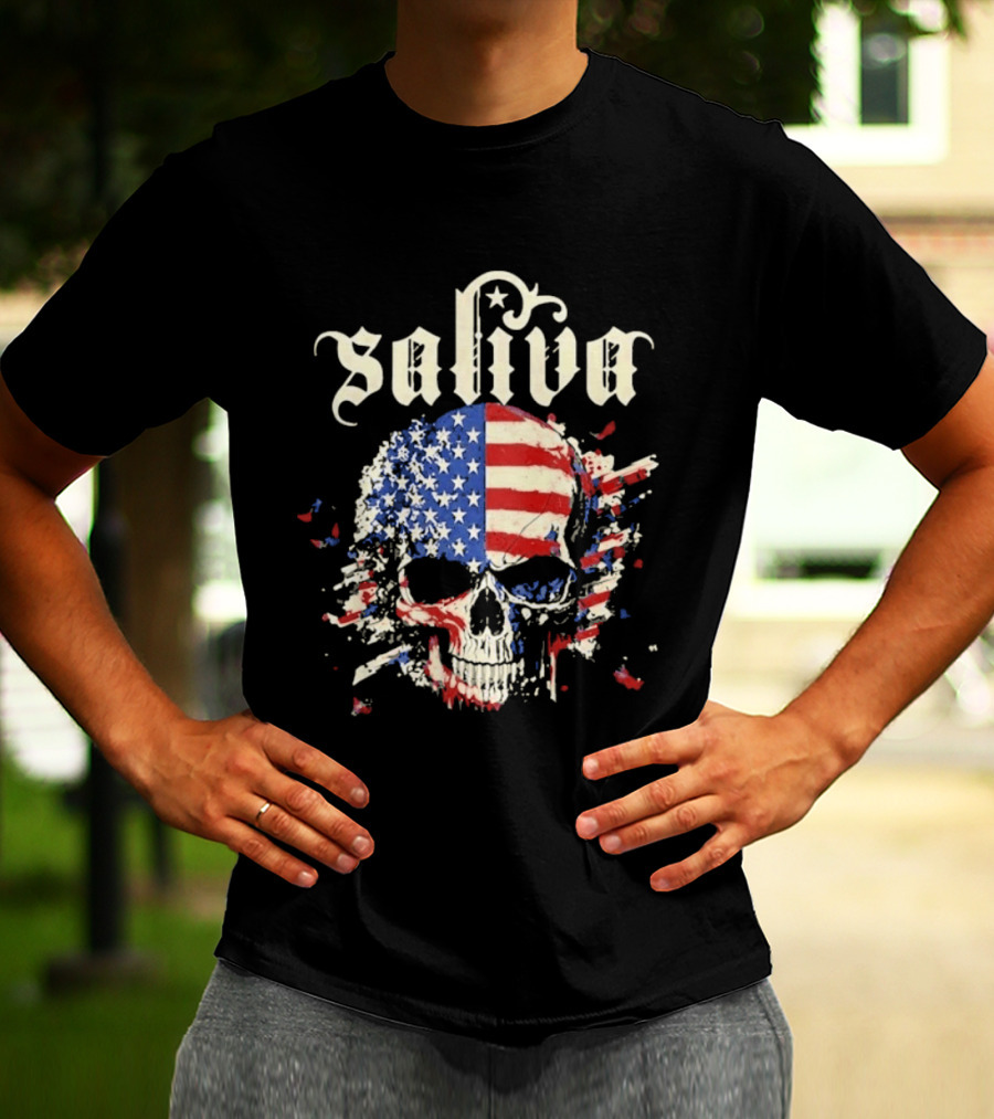Saliva Click Click Boom Skull American Flag Grunge T-Shirt