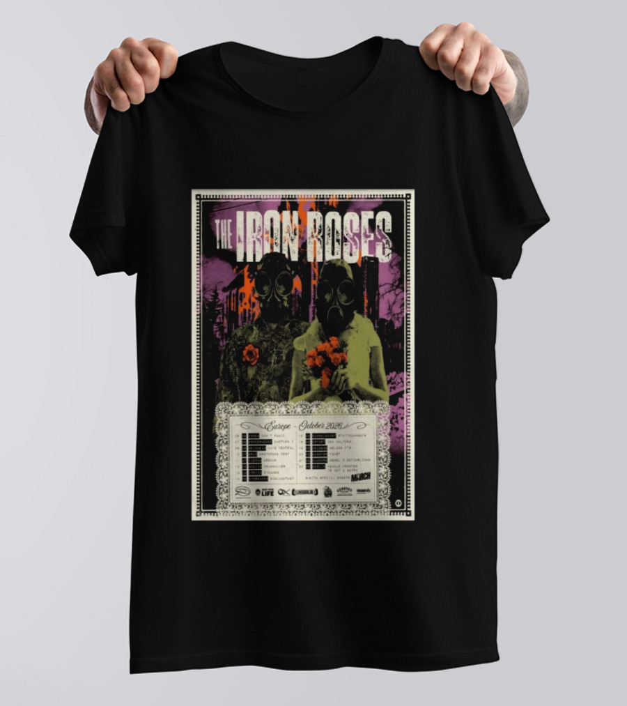 The Iron Roses Tour Europe 2026 October Dates With Gas Masks And Roses T-Shirt