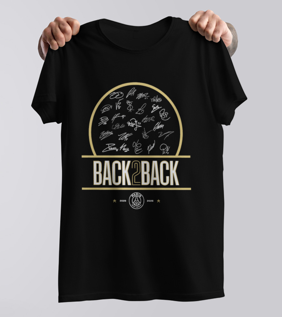 Paris Saint Germain Back 2 Back 2025 2026 Mbappe 7 Hakimi 2 Zaire Emery 33 Vitinha 28 Signatures T-Shirt